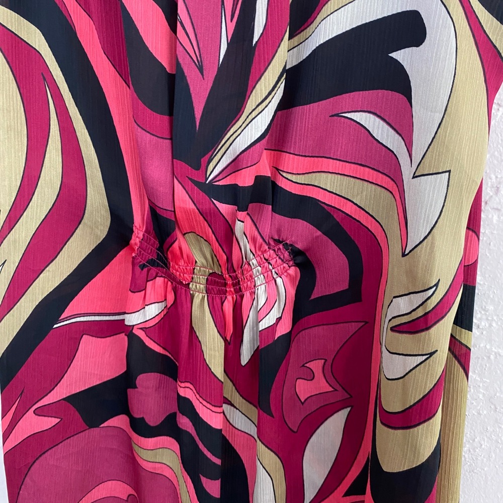 Cache Y2K Funky Print Tank Top Women Large Pink Abstract V-Neck Ruffle - Picture 4 of 7